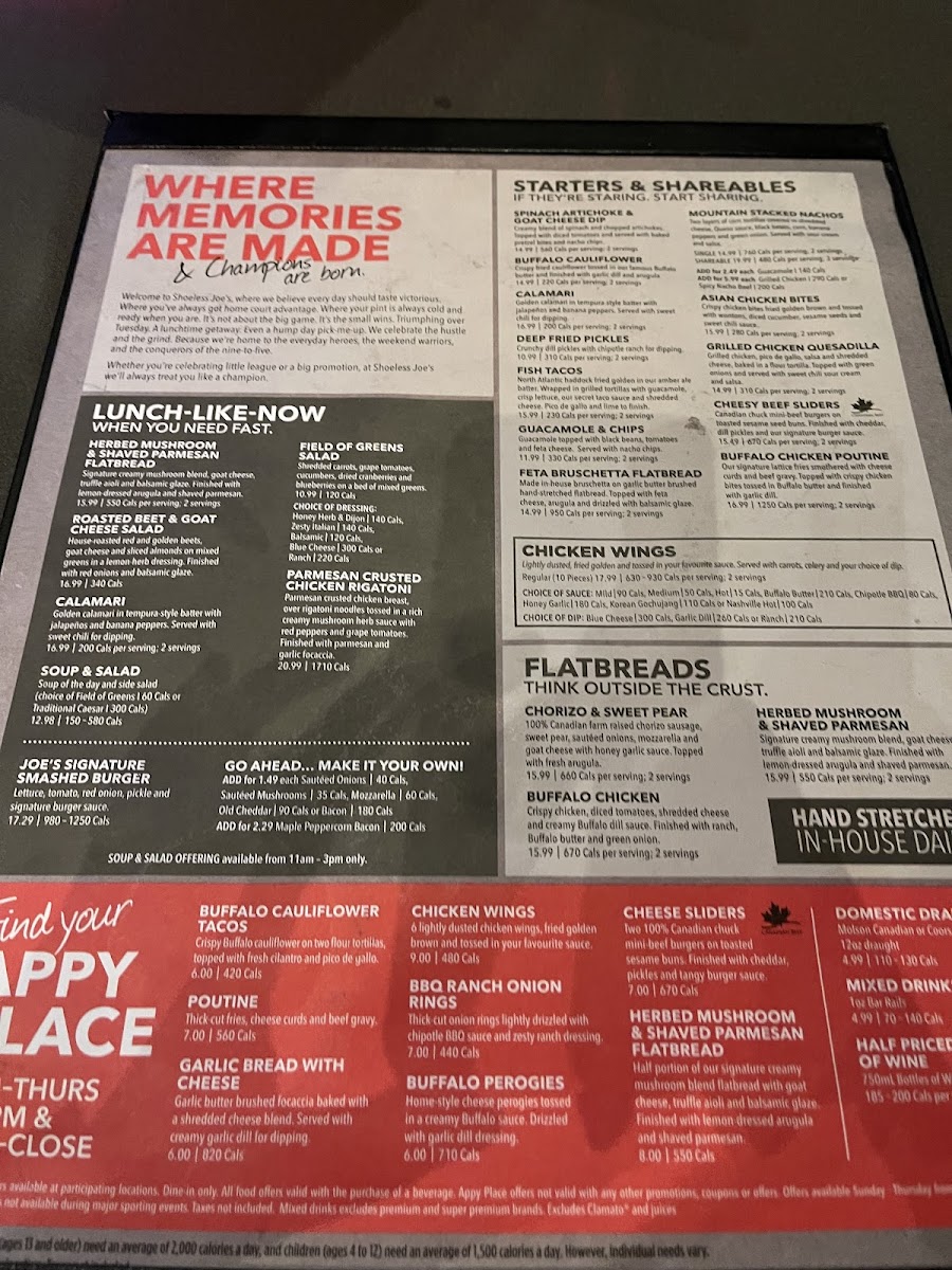 Menu - Shoeless Joe's Sports Grill photo 4